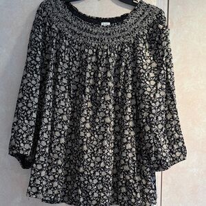 J. Jill Black and Cream Floral Blouse